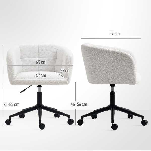 Gepolsterter Bürostuhl mit Plüschbezug, Wannen-Design, rollbarer Schreibtischstuhl, Stahlbasis, Creme+Schwarz