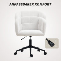 Gepolsterter Bürostuhl mit Plüschbezug, Wannen-Design, rollbarer Schreibtischstuhl, Stahlbasis, Creme+Schwarz