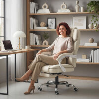 Bürostuhl mit Liegefunktion, Schreibtischstuhl, höhenverstellbar Drehstuhl mit Fußstütze, 64 x 73 x 120 cm, Beige