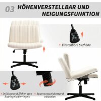 Homeoffice Stuhl höhenverstellbar Drehstuhl mit Leinenoptik Schneidersitz-Stuhl bis 120 kg belastbar, Cremeweiß
