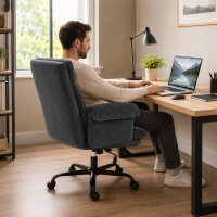 Bürostuhl mit verstellbarer Rückenlehne, rollbarer Polsterstuhl, Polstersessel, höhenverstellbar, Stahl, Dunkelgrau