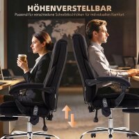 Ergonomischer Bürostuhl mit Massagefunktion, Fußstütze, drehbar, rollbar, Schwarz