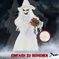 189 cm Weiße Hexe mit Kürbiskopf, lebensgroße Halloween-Außendekoration