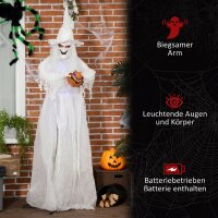 189 cm Weiße Hexe mit Kürbiskopf, lebensgroße Halloween-Außendekoration