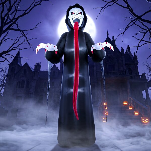 Aufblasbares Halloween-Skelett, 310 cm, mit integrierten LED-Lichtern, gruselige Deko für Innen- und Außenbereich