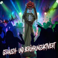 Animiertes Pop-up-Kürbis-Skelett, 173 cm, gruselige Halloween-Deko mit Licht sowie Sound- und Berührungsaktivierung