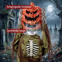 Animiertes Pop-up-Kürbis-Skelett, 173 cm, gruselige Halloween-Deko mit Licht sowie Sound- und Berührungsaktivierung