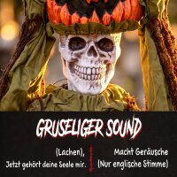 Animiertes Pop-up-Kürbis-Skelett, 173 cm, gruselige Halloween-Deko mit Licht sowie Sound- und Berührungsaktivierung
