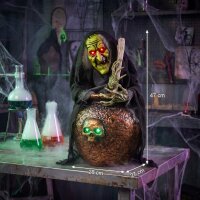 Animierte Halloween-Tischhexe mit Lachsound, leuchtenden...