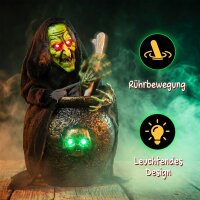 Animierte Halloween-Tischhexe mit Lachsound, leuchtenden Augen und Sound-/Touch-Aktivierung
