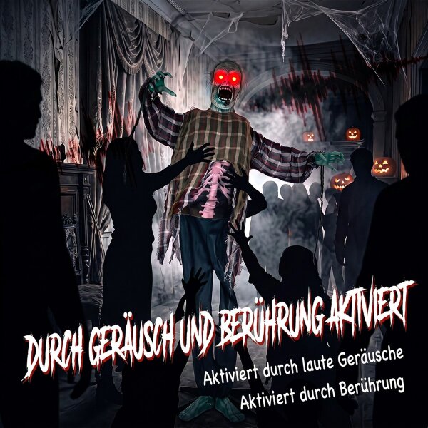 Animierter Halloween-Zombie in Lebensgröße,170 cm, mit Sound- und Berührungsaktivierung, gruselige Deko