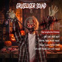 110 cm animierte hängende Halloween-Deko, schreiender Zombie, Sound- & Berührungsaktivierung, rote LED-Augen