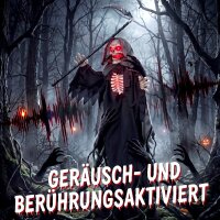 170 cm Halloween Animierte Sensenmann Deko mit Sound- und Berührungsaktivierung, leuchtenden Augen und Brustkorb