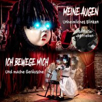 Animiertes Halloween-Mädchen auf Schaukelpferd mit...