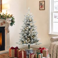 Künstlicher Weihnachtsbaum, 90 cm Christbaum mit 50 LED-Beleuchtung 240 Spitzen Kunstschnee Magnesiumoxid-Sockel