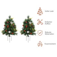 2-er Set Weihnachtsbäume, Künstlicher Mini-Christbaum mit LED-Lichtern, Kunststoff, Metall, Ø33 x 75 cm, Grün