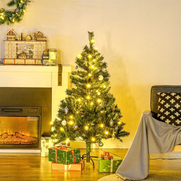 Weihnachtsbaum Christbaum Kunsttanne, 1,2m, LEDs, inkl. Stern, 75 cm x 75 cm x 120 cm, Grün