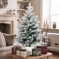 Mini 90 cm Weihnachtsbaum mit 296 Zweigspitzen Schnee-Effekt Topf, Mini-Tischbaum für Zuhause Büro, Weiß