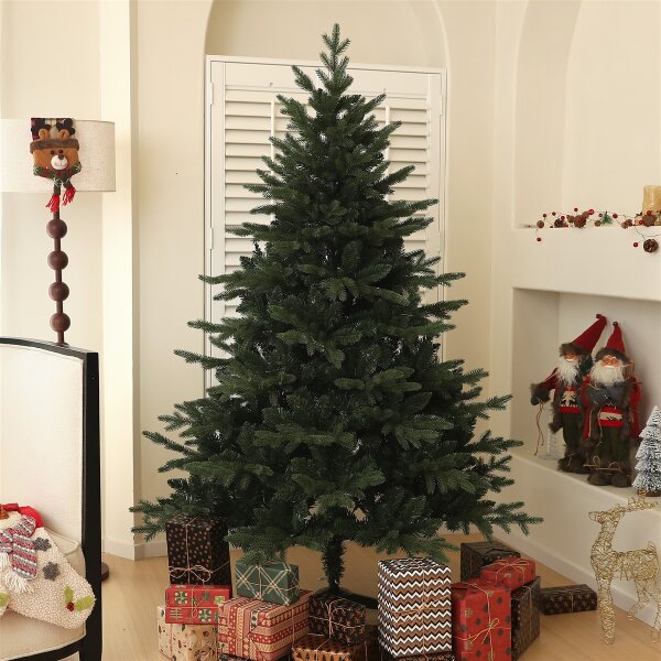 180 cm Künstlicher Weihnachtsbaum im Fichtendesign mit 1696 Zweigspitzen und klappbarem Stahlfuß, Christbaum für Zuhause oder Büro, Grün