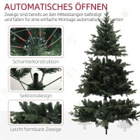 180 cm Künstlicher Weihnachtsbaum im Fichtendesign mit 1696 Zweigspitzen und klappbarem Stahlfuß, Christbaum für Zuhause oder Büro, Grün