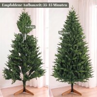 Künstlicher Weihnachtsbaum 180 cm mit Kiefernholzständer, Nordic-Tanne mit Klappsystem, 889 Zweigspitzen, Grün