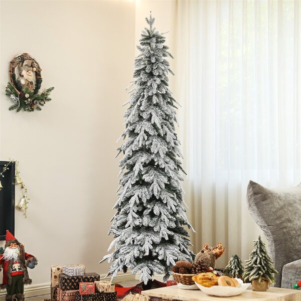 Weihnachtsbaum künstlich 210 cm Christbaum wie echt mit 800 dichten Zweigen, Kunstschnee, Auto-Öffnung
