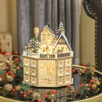 Adventskalender Adventskalenderbox Weihnachtsdekoration, LED-Lichter, 24 Schubladen, Natur