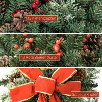 Weihnachtslaterne mit Beeren, Zapfen & Schleife, LED-Lichter, Metallmast, 150 cm
