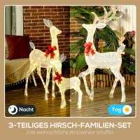 Rentierfamilie mit roten Schleifen, 283 LEDs, Weihnachtsbeleuchtung, wetterfest, Silber