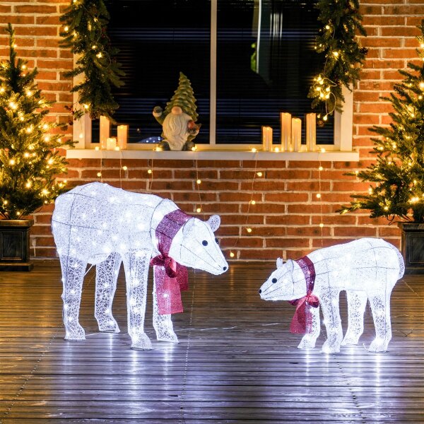 2-teilige Eisbären-Weihnachtsdekoration, 140 weiße LEDs, Wasserfest, Timer, für drinnen und draußen