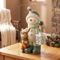 Schneemann-Figur 43 cm aus MGO mit LED-Laterne und Timer,...