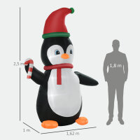 Aufblasbare Weihnachtsdeko, 2,5 m Aufblasbarer Weihnachtspinguin mit 3 LED-Lichtern, 162 x 100 x 250 cm, Mehrfarbig