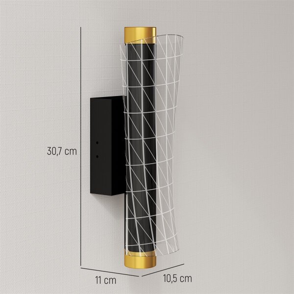 Wandleuchte Innen Wandlampe mit LED Lichte, Gitterdesign, Dimmbar Nachttischlampe Metall, Schwarz
