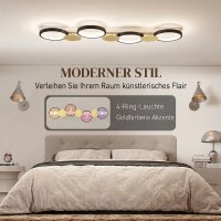 Deckenleuchte LED 38W 1500LM 3000K-6500K Deckenlampe Wohnzimmerlampe mit 4 Glühbirnen Fernbedienung Schwarz+Gold