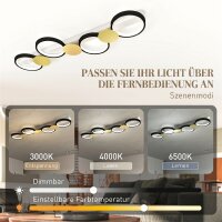 Deckenleuchte LED 38W 1500LM 3000K-6500K Deckenlampe Wohnzimmerlampe mit 4 Glühbirnen Fernbedienung Schwarz+Gold