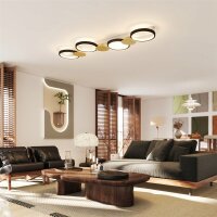 Deckenleuchte LED 38W 1500LM 3000K-6500K Deckenlampe Wohnzimmerlampe mit 4 Glühbirnen Fernbedienung Schwarz+Gold