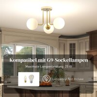 Deckenleuchte mit kugelförmigen Lampenschirmen G9-Fassungen, ohne Leuchtmittel, Gold