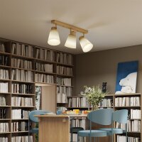 Deckenleuchte LED 40W Deckenlampe mit Doppelmontage und 90° verstellbaren Köpfen mit 3 E27-Fassungen Naturholz