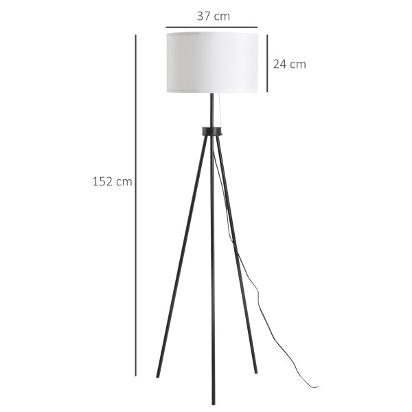 Stehlampe mit Lampenschirm aus Polyester und Baumwolle, Standleuchte Stehleuchte mit E27 Fassung für Wohnzimmer, Schlafzimmer, Weiß, exkl. Glühbirne
