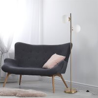 Stehlampe Wohnzimmer mit 2-teiliger Glas-Lampenschirm, Stehleuchte Standleuchte mit 2 E27 Fassung für Wohnzimmer Schlafzimmer, exkl. Glühbirne