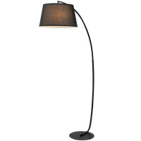 Stehlampe, Gebogene Stehleuchte mit Stoffschirm, Bodenlampe mit runder Basis, Metall, 105L x 47B x 190H cm, Schwarz