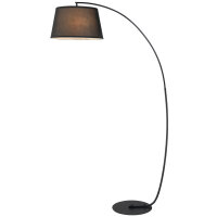 Stehlampe, Gebogene Stehleuchte mit Stoffschirm, Bodenlampe mit runder Basis, Metall, 105L x 47B x 190H cm, Schwarz