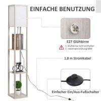 Stehlampe mit Regalen, Stehleuchte, Holz, 26 x 26 x 160...