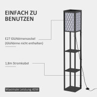 Stehlampe Wohnzimmer mit Regal, Stehleuchte Standleuchte mit E27 Fassung für Wohnzimmer Schlafzimmer, exkl. Glühbirne