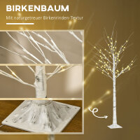 Kunstbaum, Kunstbirke, mit LED-Beleuchtung, warmweiß, realistische, weiße Rinde, 22 x 22 x 180cm