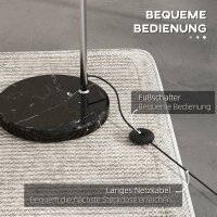 Bogenleuchte, Stehlampe, höhenverstellbar, Fußschalter, Sockel in Marmoroptik, 170-180cm, Silber/Schwarz