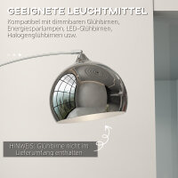 Bogenleuchte, Stehlampe, höhenverstellbar, Fußschalter, Sockel in Marmoroptik, 170-180cm, Silber/Schwarz