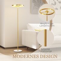 Stehlampe, Fußschalter, Metallstruktur, Acrylschirm, 4000K, dimmbar, Goldfarben