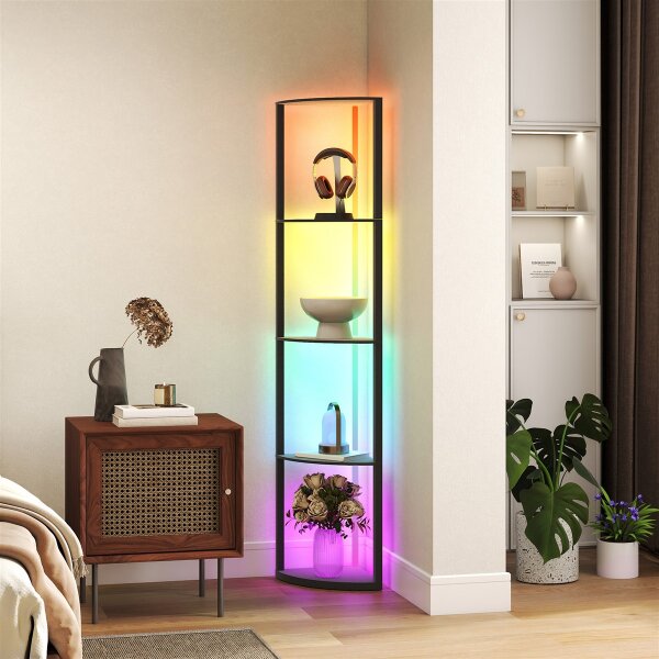 LED Stehlampe 5-stufige dimmbar Stehleuchte mit Regal,  RGB Farbwechsel, Fernbedienung