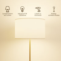 Stehlampe mit Fernbedienung, höhenverstellbar, Stoffschirm, Metallständer, anpassbare Helligkeit, Fußschalter, Goldfarben